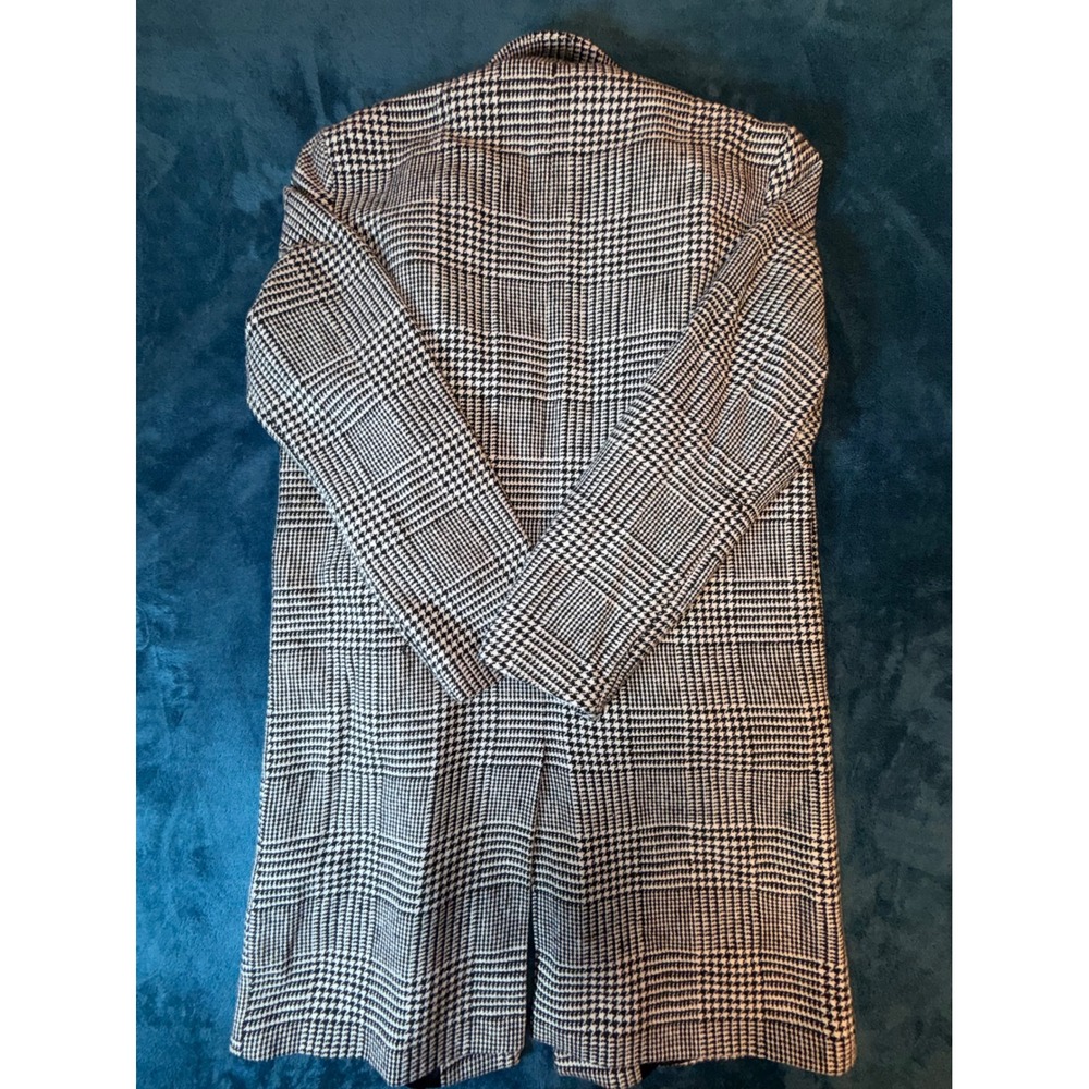 Forever 21 Men Houndstooth Overcoat Black White Glen Plaid Longline Jacket Med - Picture 5 of 5